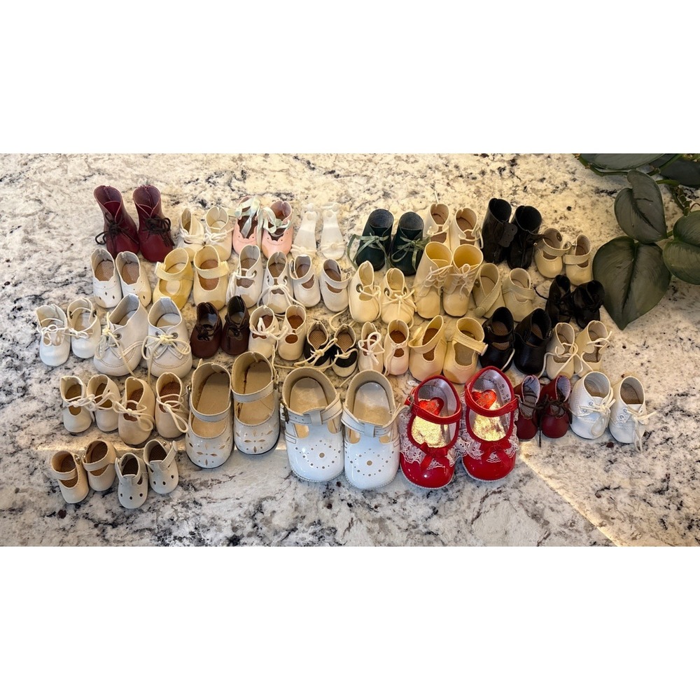 Lot of 30+ Pair Vintage Doll Shoes/ Booties/ Socks Various Sizes and Styles